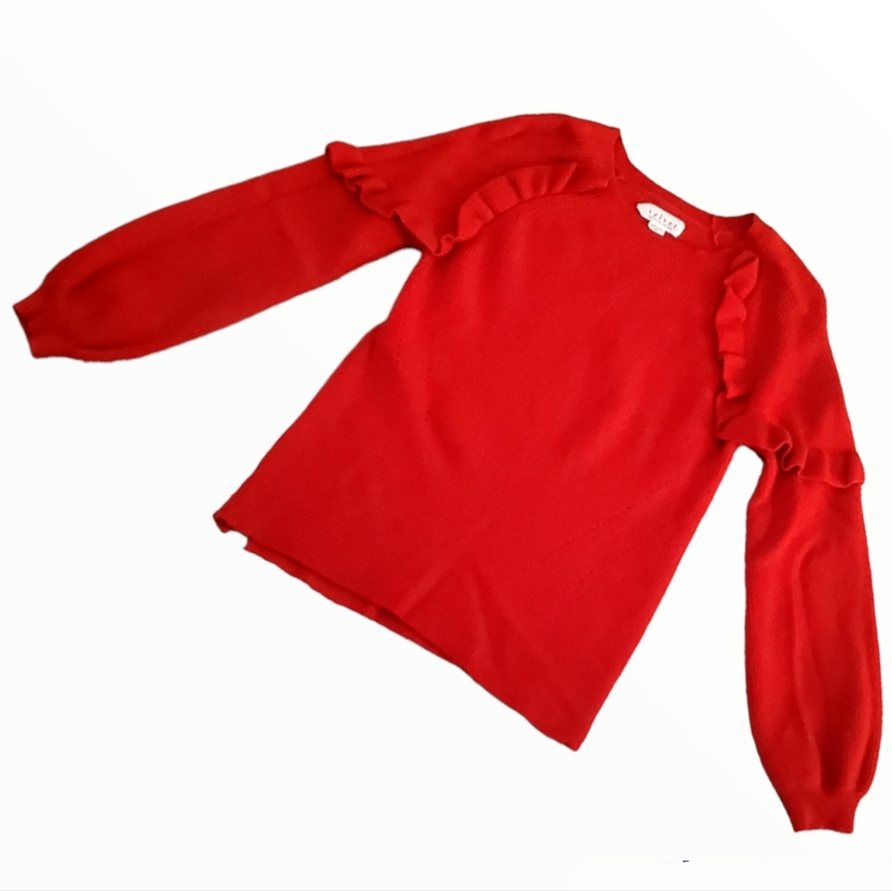 Velvet by Graham & Spencer Dane Ruffle Cashmere Sweater in Ruby Red, Size M